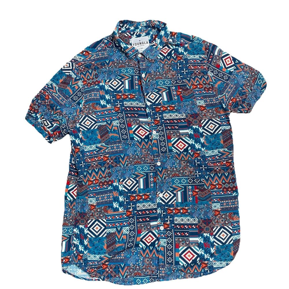Youngla  Aztec Southwestern Hawaiian Shirt Men's Size XL   AOP Button Up S/S